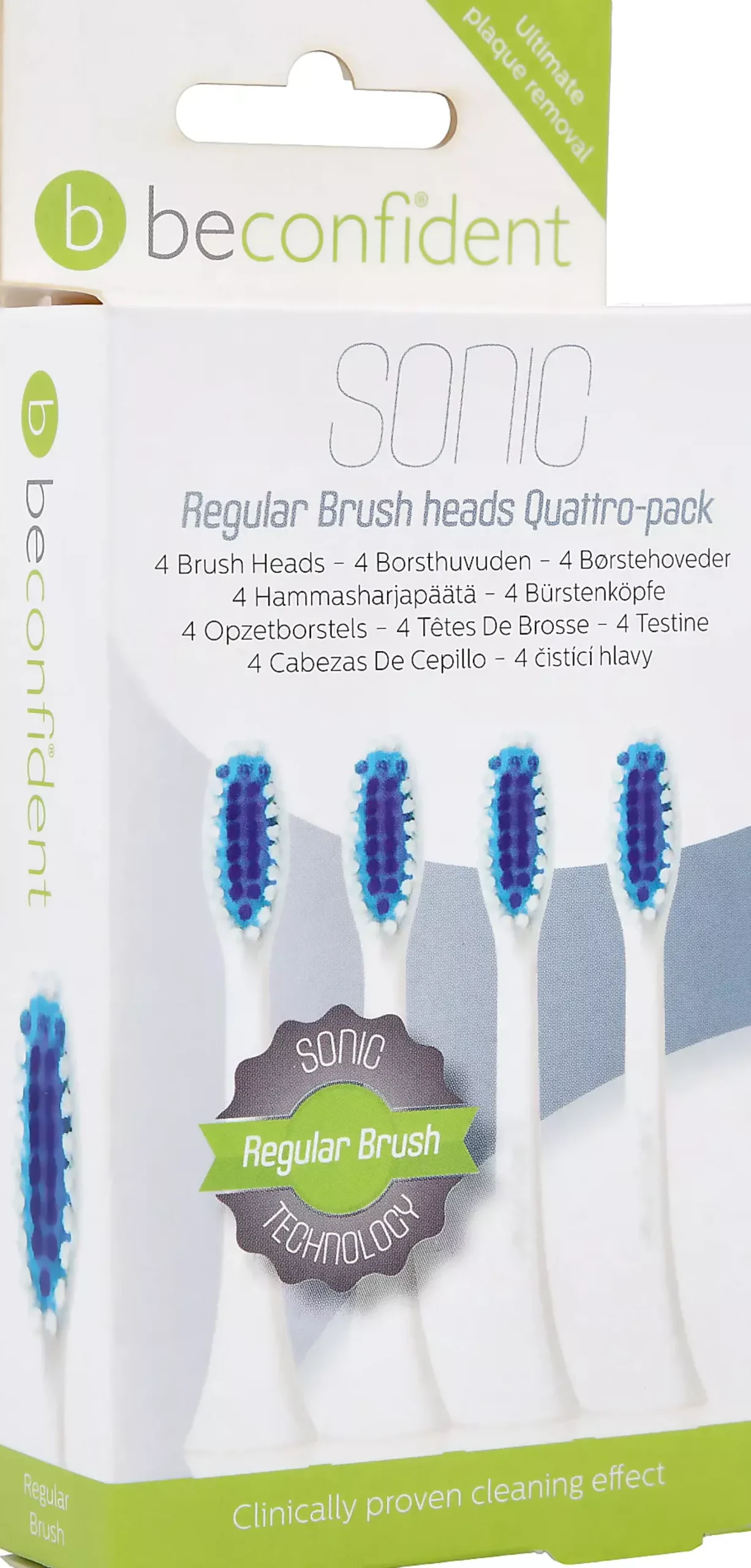 Beconfident Regular Sonic 4-pack tandborsthuvud Vit, Soft-Medium
