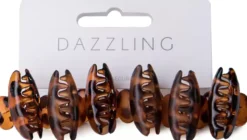 DazzlingHår 6-pack clips med klämmor bruna