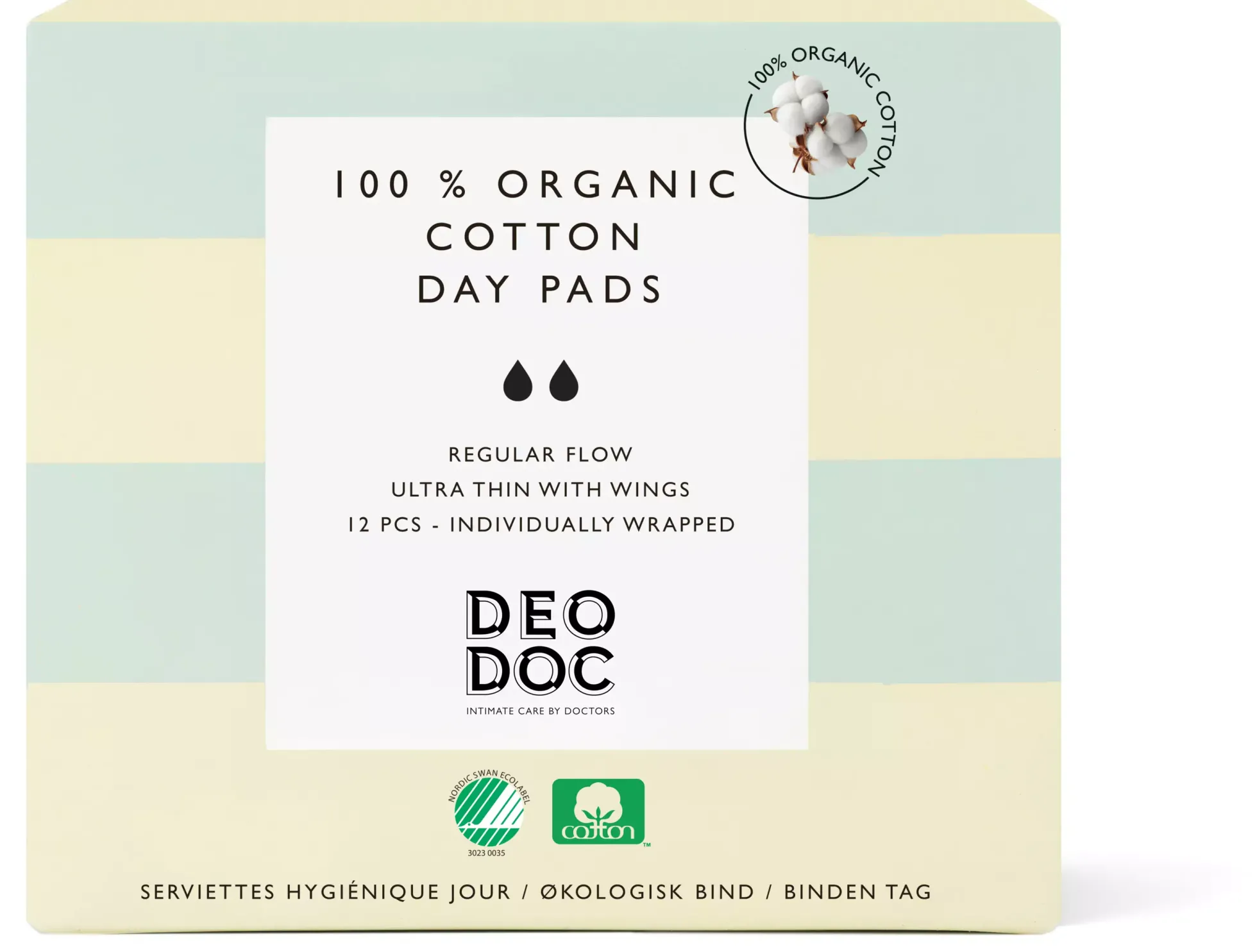 DeoDoc 100 % Organic Cotton Day pads 12 st