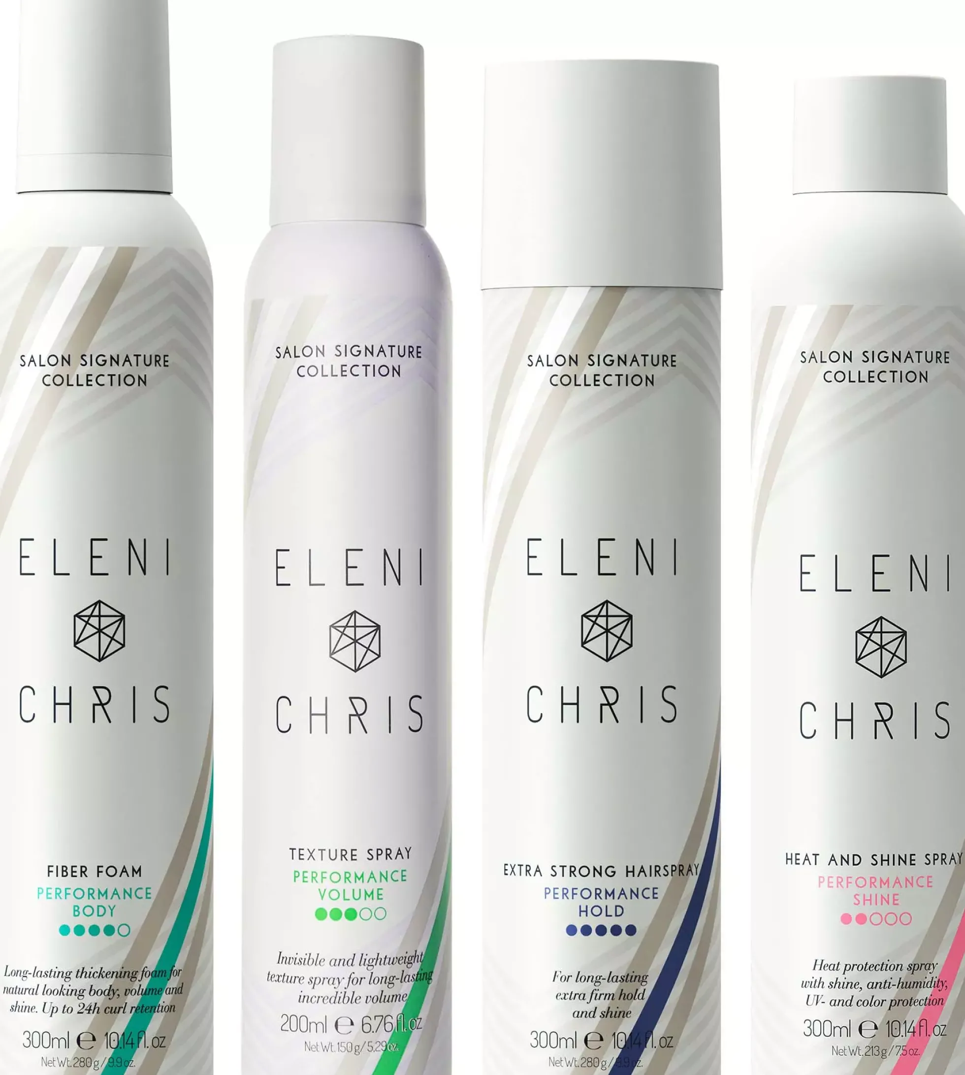 Eleni&Chris Bundle Fiber Foam 300 ml & Hairspray 300 ml & Heat Spray 300 ml & Texture Spray 300 ml