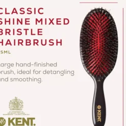 Kent Brushes Classic Shine Large Black Porcupine Mixed Bristle Hairbrush