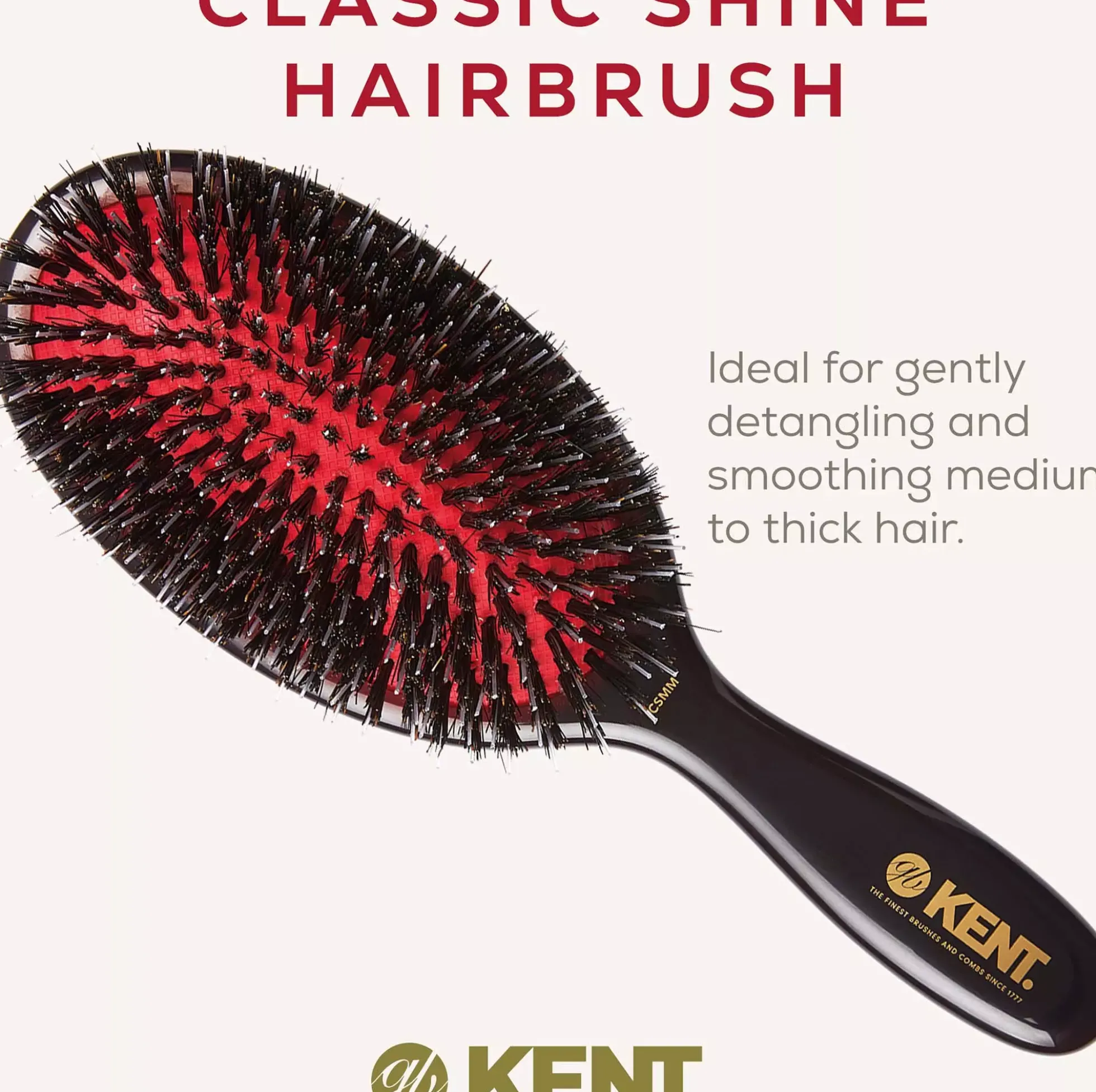 Kent Brushes Classic Shine Medium Black Porcupine Mixed Bristle Hairbrush