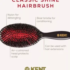 Kent Brushes Classic Shine Medium Black Porcupine Mixed Bristle Hairbrush