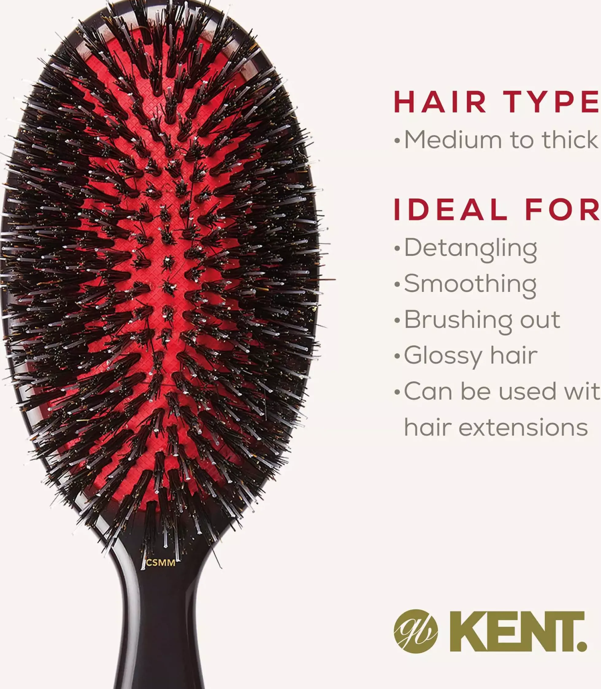 Kent Brushes Classic Shine Medium Black Porcupine Mixed Bristle Hairbrush