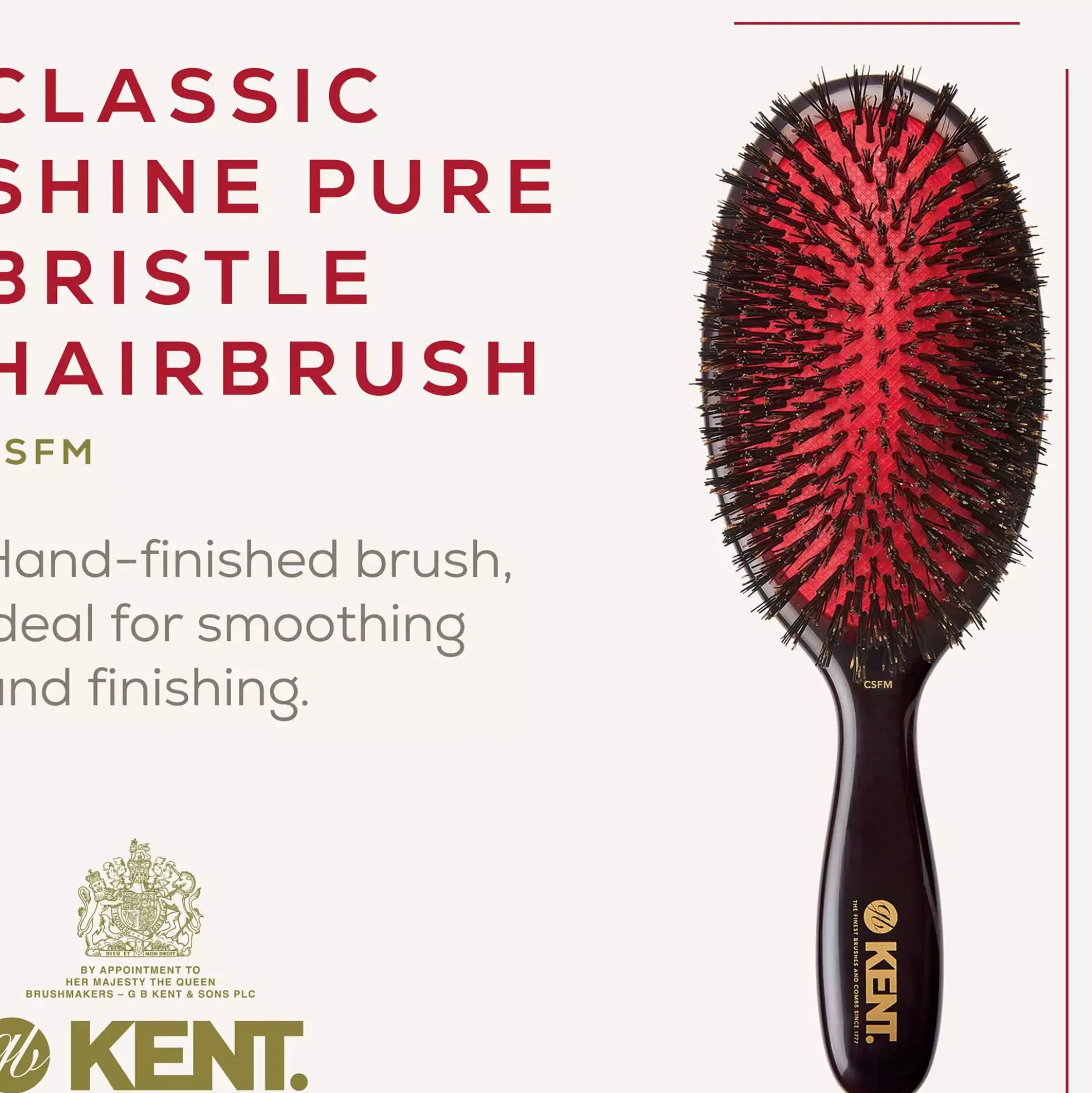 Kent Brushes Classic Shine Medium Black Bristle Hairbrush