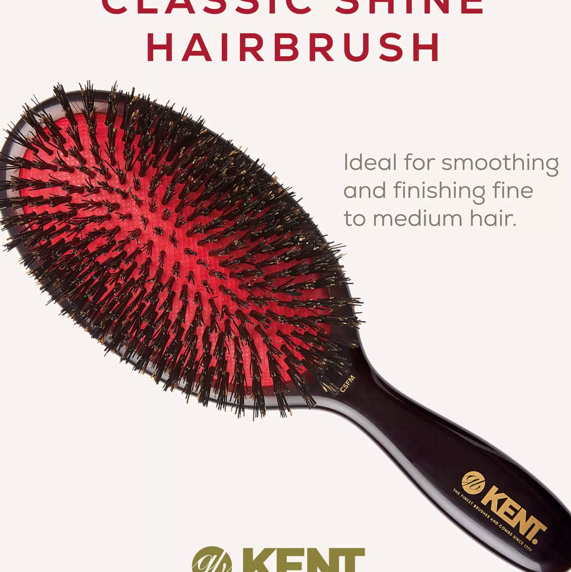 Kent Brushes Classic Shine Medium Black Bristle Hairbrush