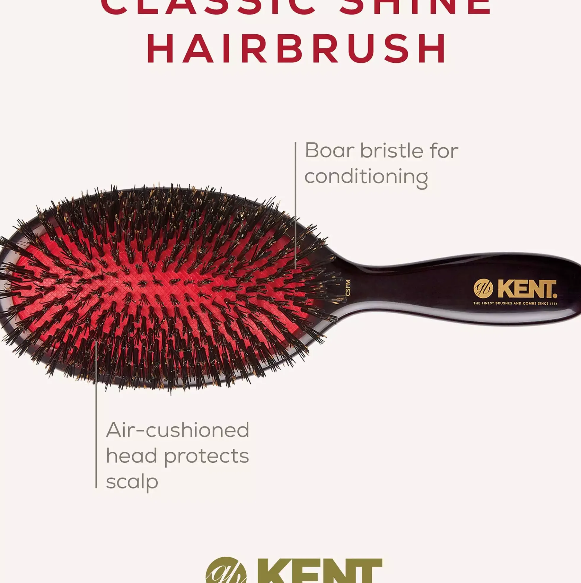 Kent Brushes Classic Shine Medium Black Bristle Hairbrush