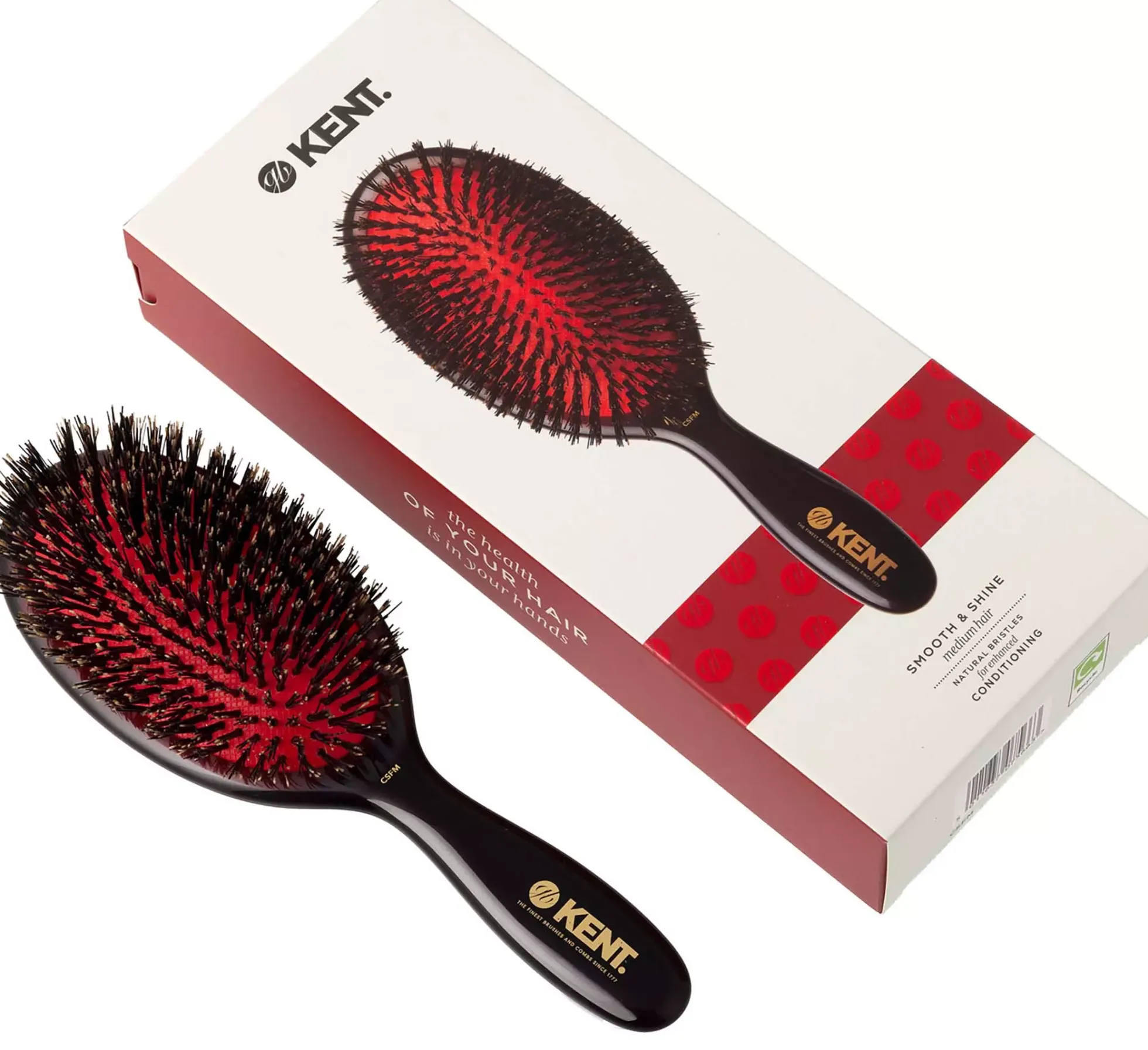Kent Brushes Classic Shine Medium Black Bristle Hairbrush