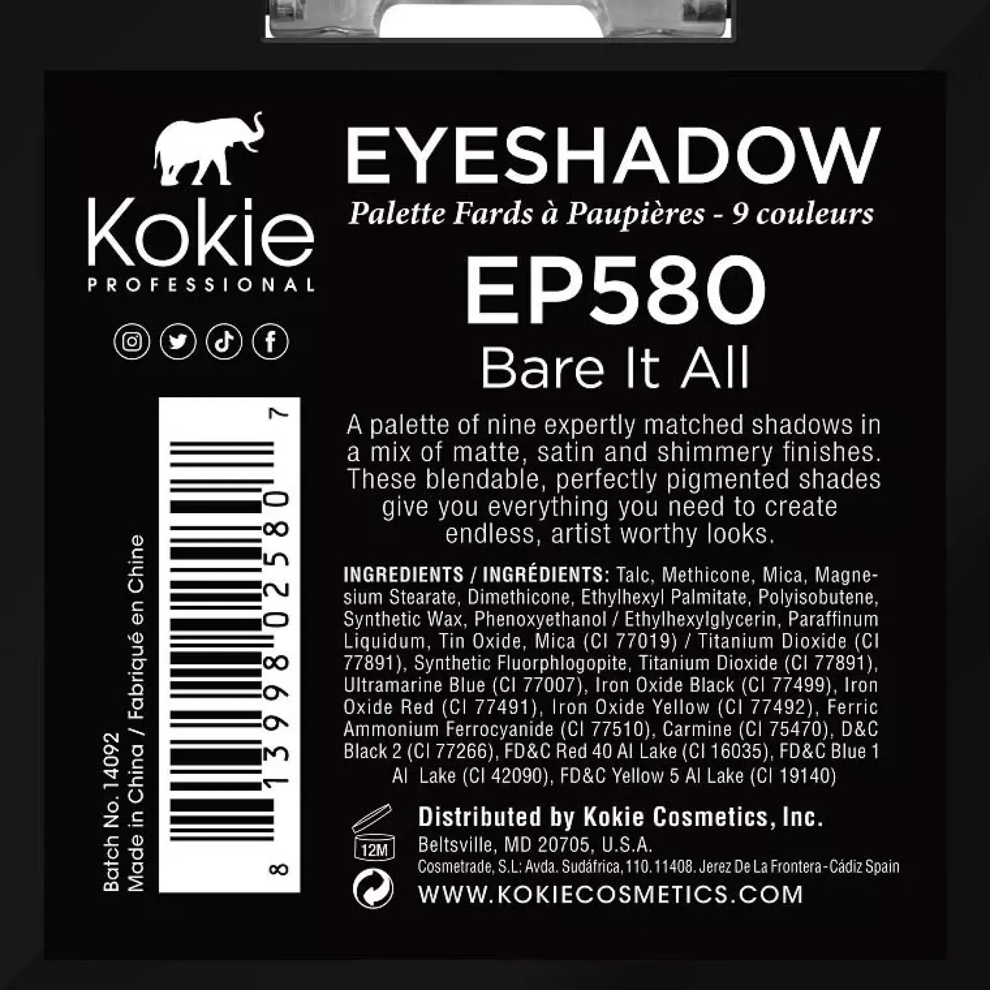 Kokie Cosmetics Eyeshadow Palette Bare It All