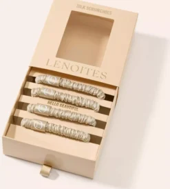 Lenoites Mulberry Silk Skinny Scrunchies Beige