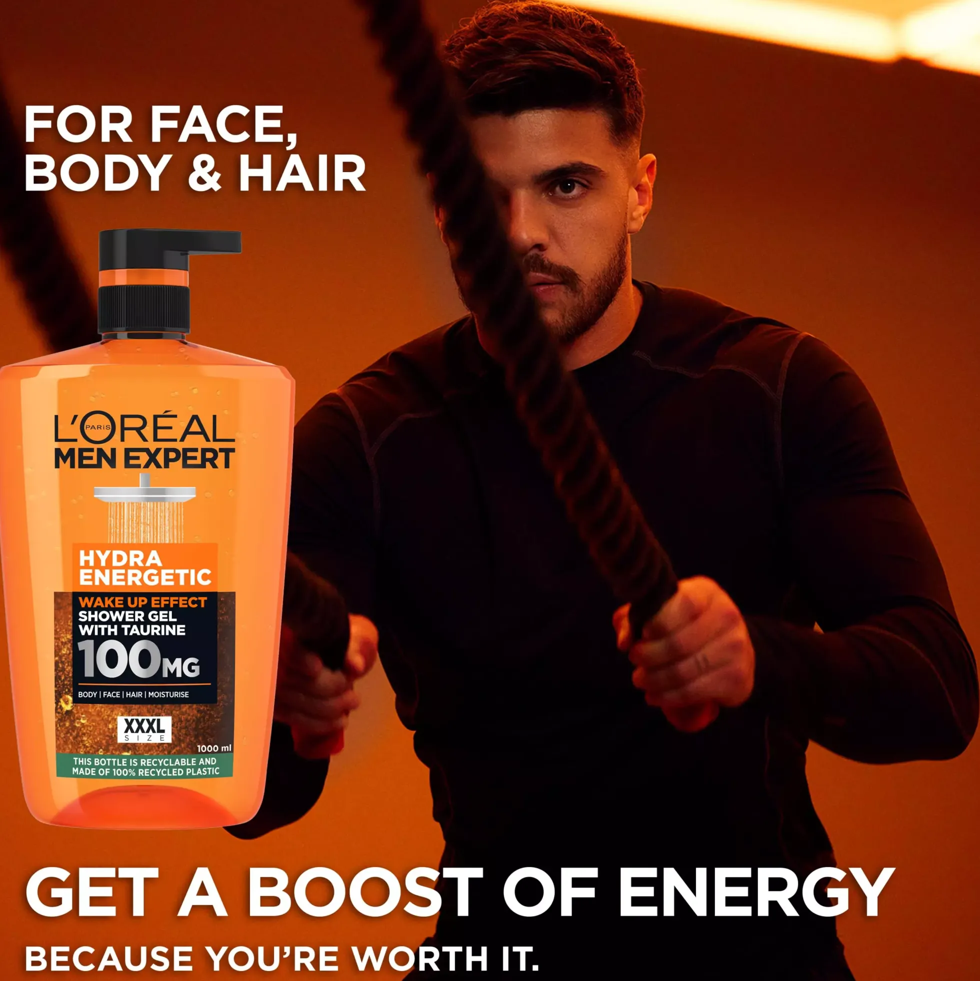 Loreal ParisMen Expert Hydra Energetic Shower Gel 1000 ml & 24H Anti-Tiredness Moisturiser 100 ml