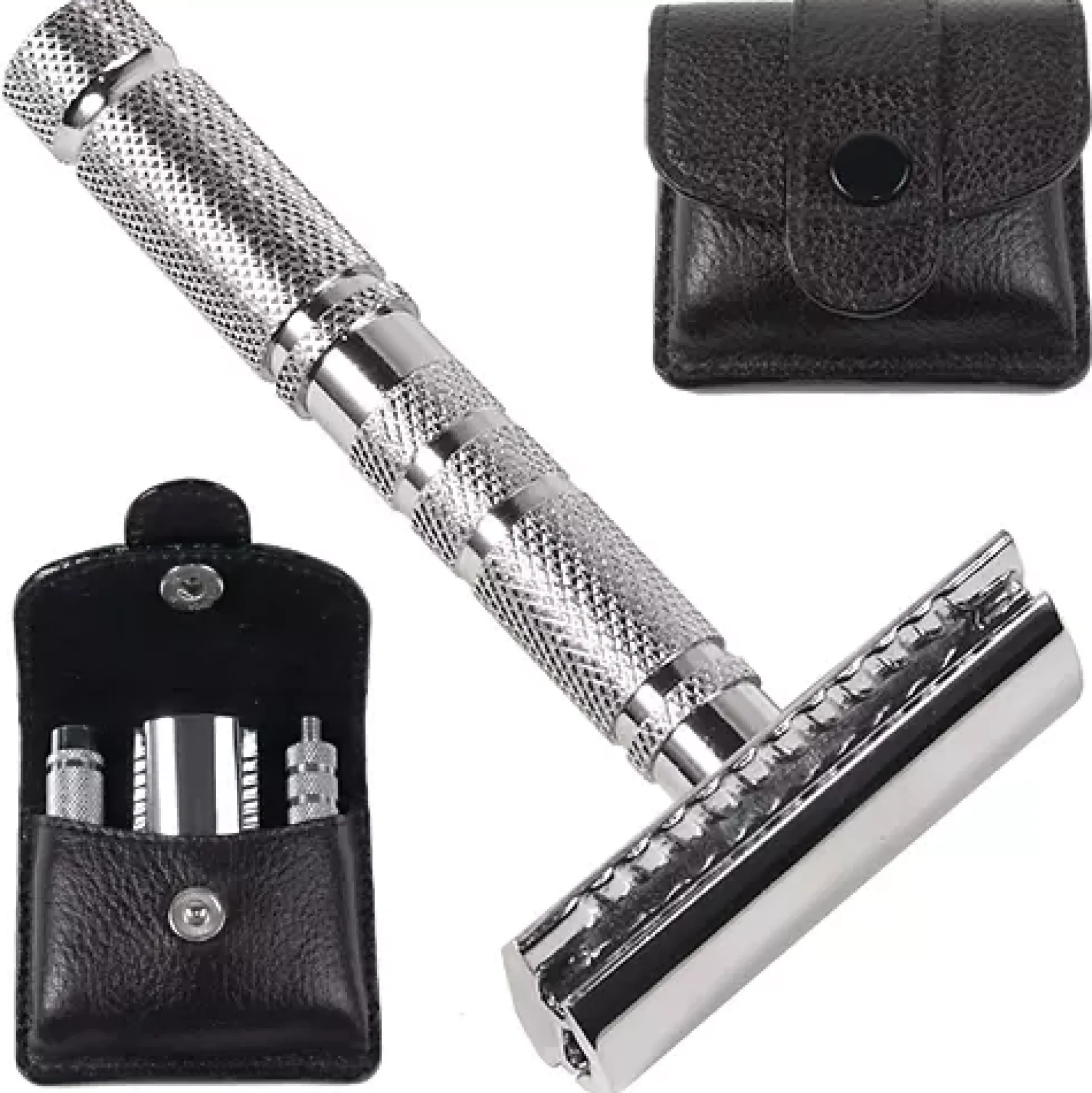 Parker Shaving A1-R 4 piece travel safety razor & leather pouch