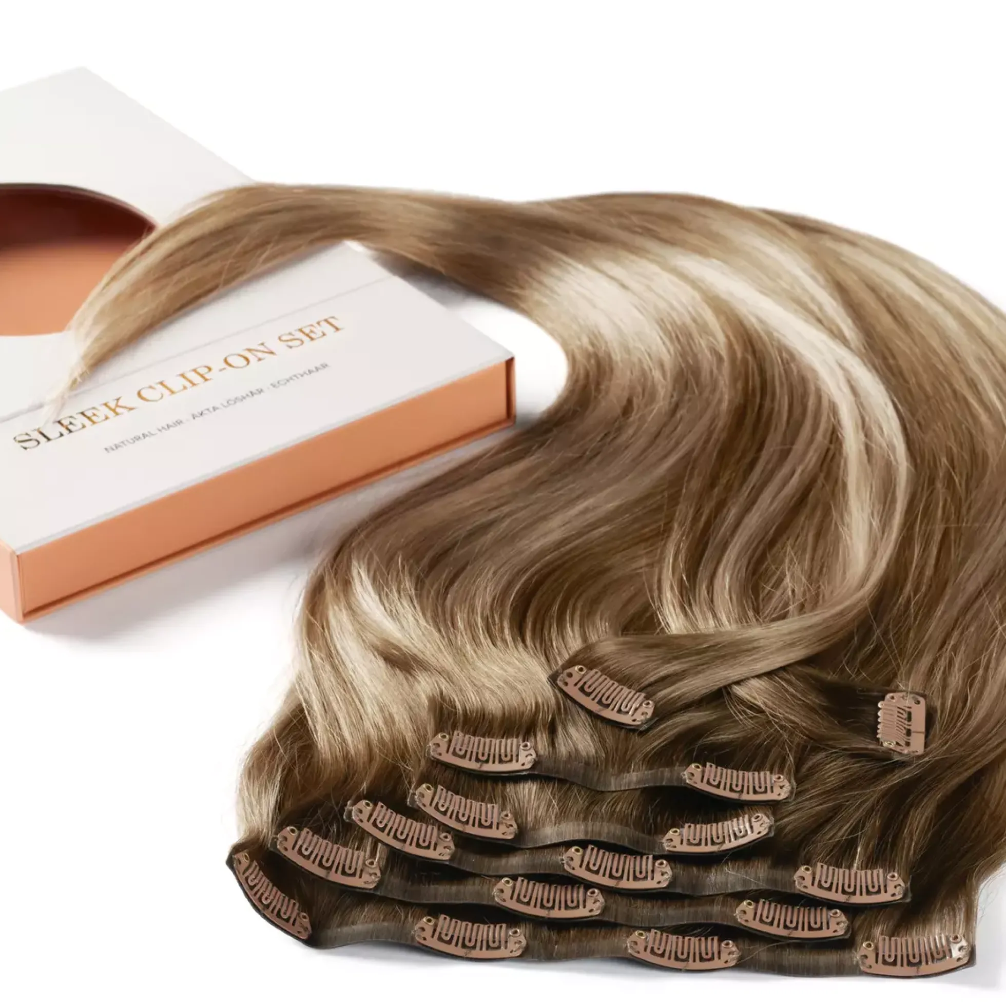 Rapunzel of Sweden Invisible Clip-ins Straight / Medium Volume / 7 pieces 50 cm Brown Ash Blonde Balayage B5.1/7.3