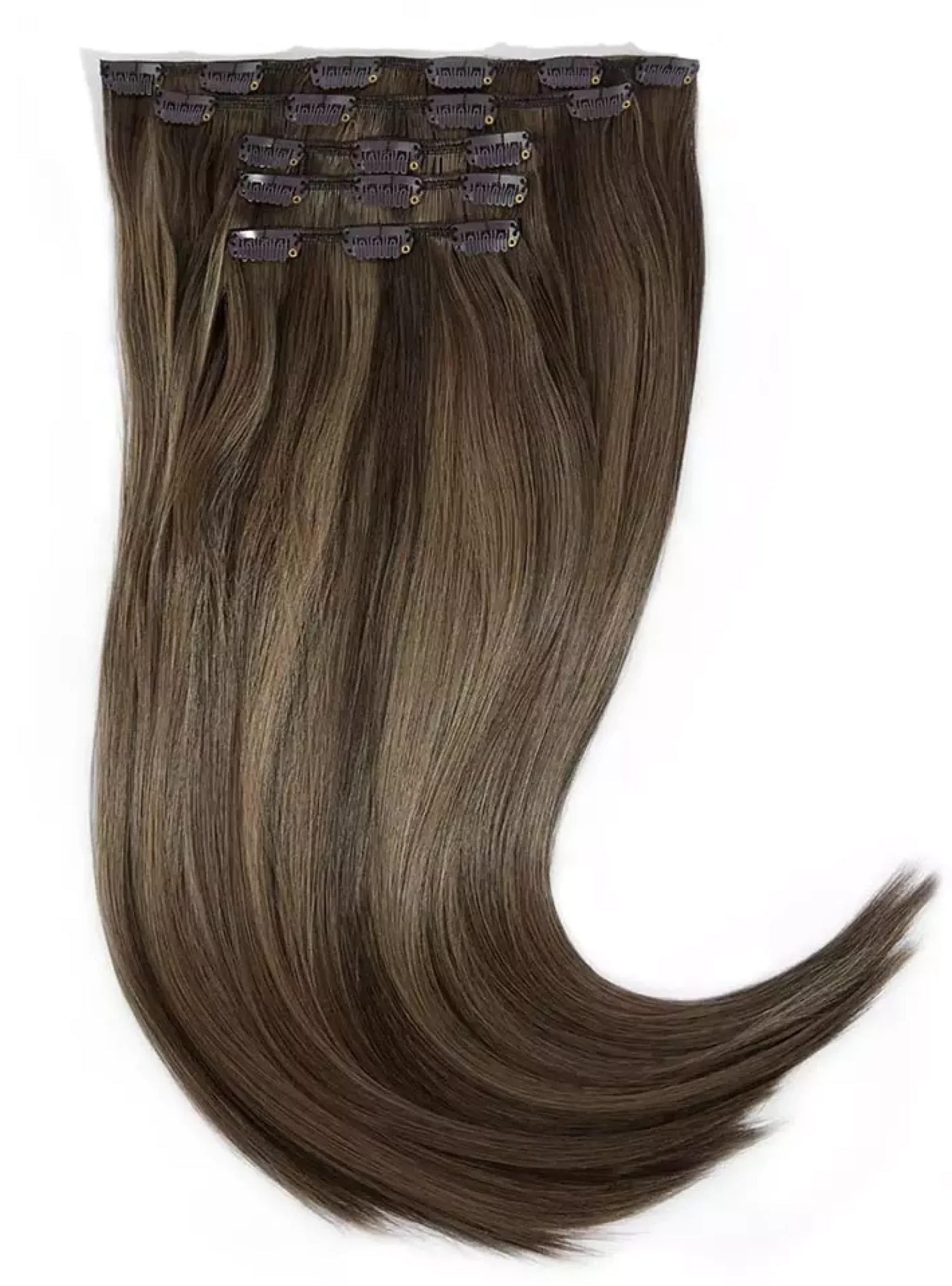 Rapunzel of Sweden Vegan Clip-ins Straight / Medium Volume / 5 pieces 50 cm Hazelnut Caramel Balayage B2.3/5.0