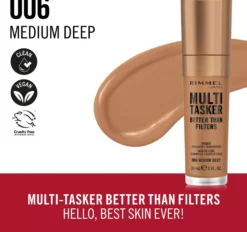 RimmelKind & Free Multi-Tasker Better Than Filters Face Primer Glow Booster and Highlighter 006 Medium Deep