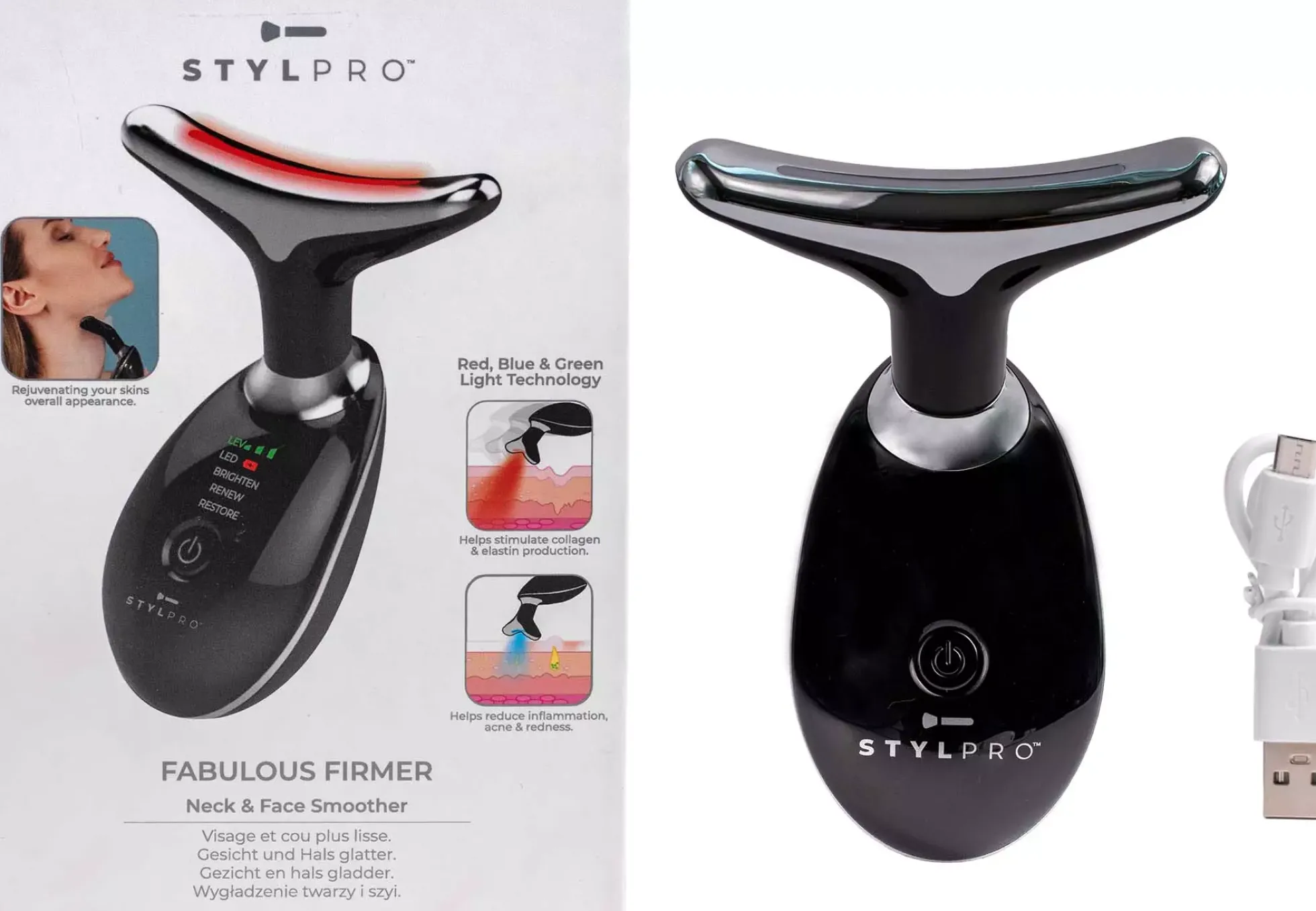 STYLPRO Fabulous Firmer LED Light Therapy Neck & Face Smoother Pink